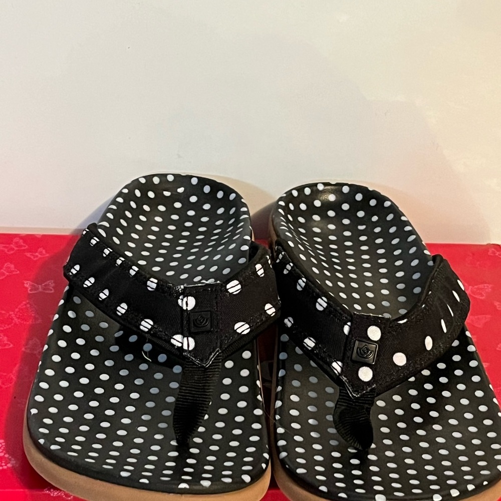 Spenco Women's Black Polka Dot Foam Flip Flop Sandals size 9 - Picture 2 of 6